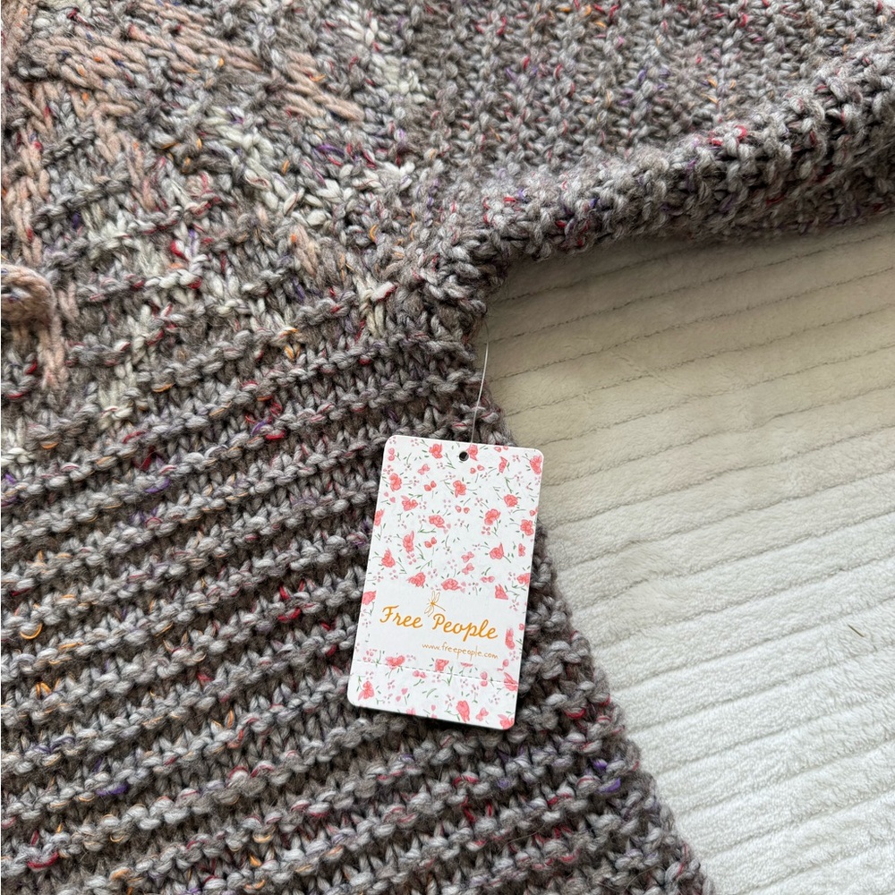 Free People Blush Taupe Lace-Up Cable Knit Scoop Sweater - Picture 6 of 11